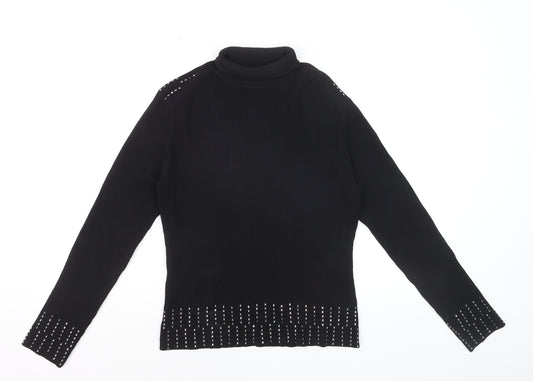 Yuka Women's Black Studded Roll Neck Slim Fit Jumper Size 14