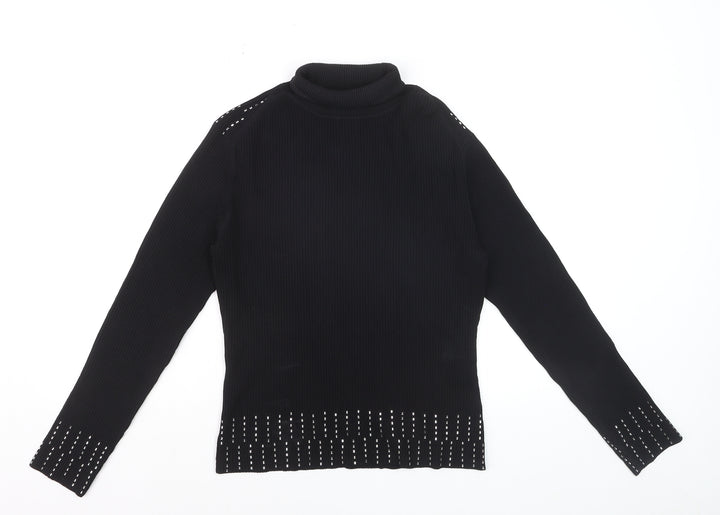 Yuka Women's Black Studded Roll Neck Slim Fit Jumper Size 14