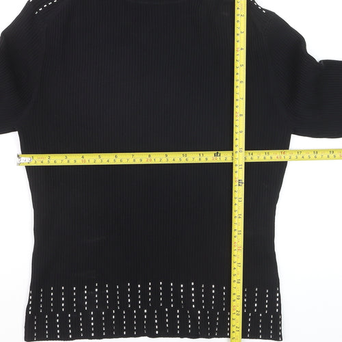 Yuka Women's Black Studded Roll Neck Slim Fit Jumper Size 14