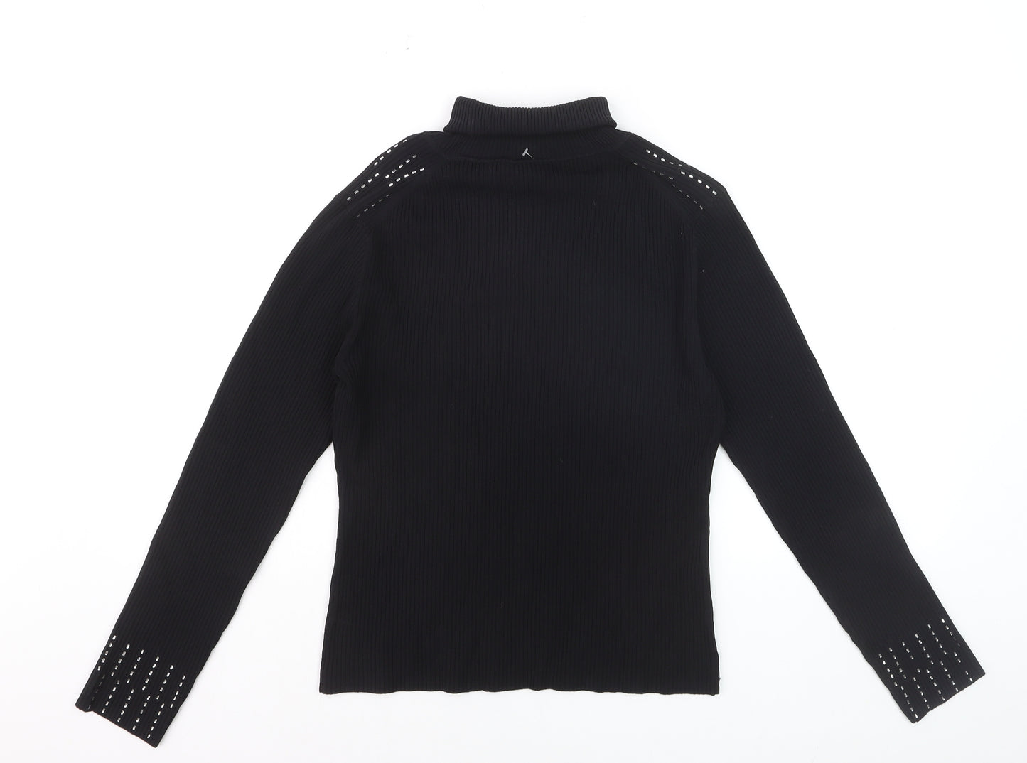 Yuka Women's Black Studded Roll Neck Slim Fit Jumper Size 14