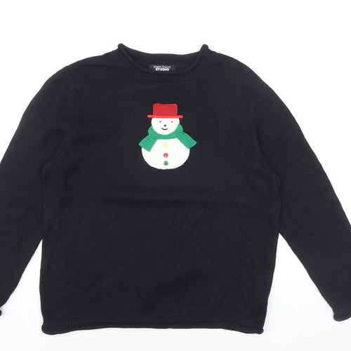 Designers Originals Studio Women Black L Pullover Christmas Jumper Snowman Cotton Knit