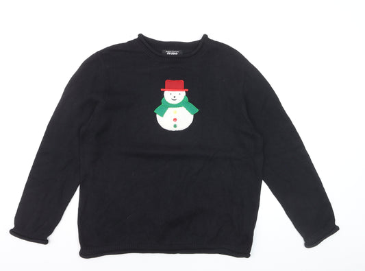 Designers Originals Studio Women Black L Pullover Christmas Jumper Snowman Cotton Knit