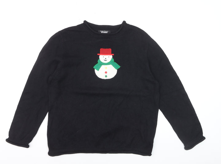 Designers Originals Studio Women Black L Pullover Christmas Jumper Snowman Cotton Knit
