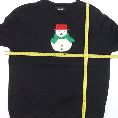Designers Originals Studio Women Black L Pullover Christmas Jumper Snowman Cotton Knit