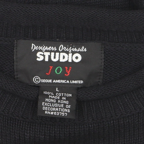 Designers Originals Studio Women Black L Pullover Christmas Jumper Snowman Cotton Knit