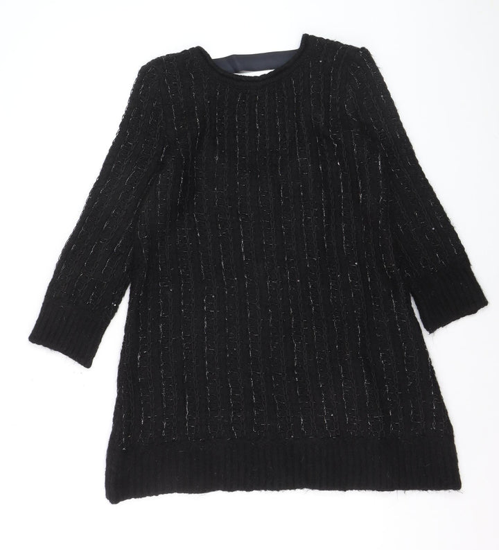 ZARA Women Black Sequin Knit Pullover Jumper Size L