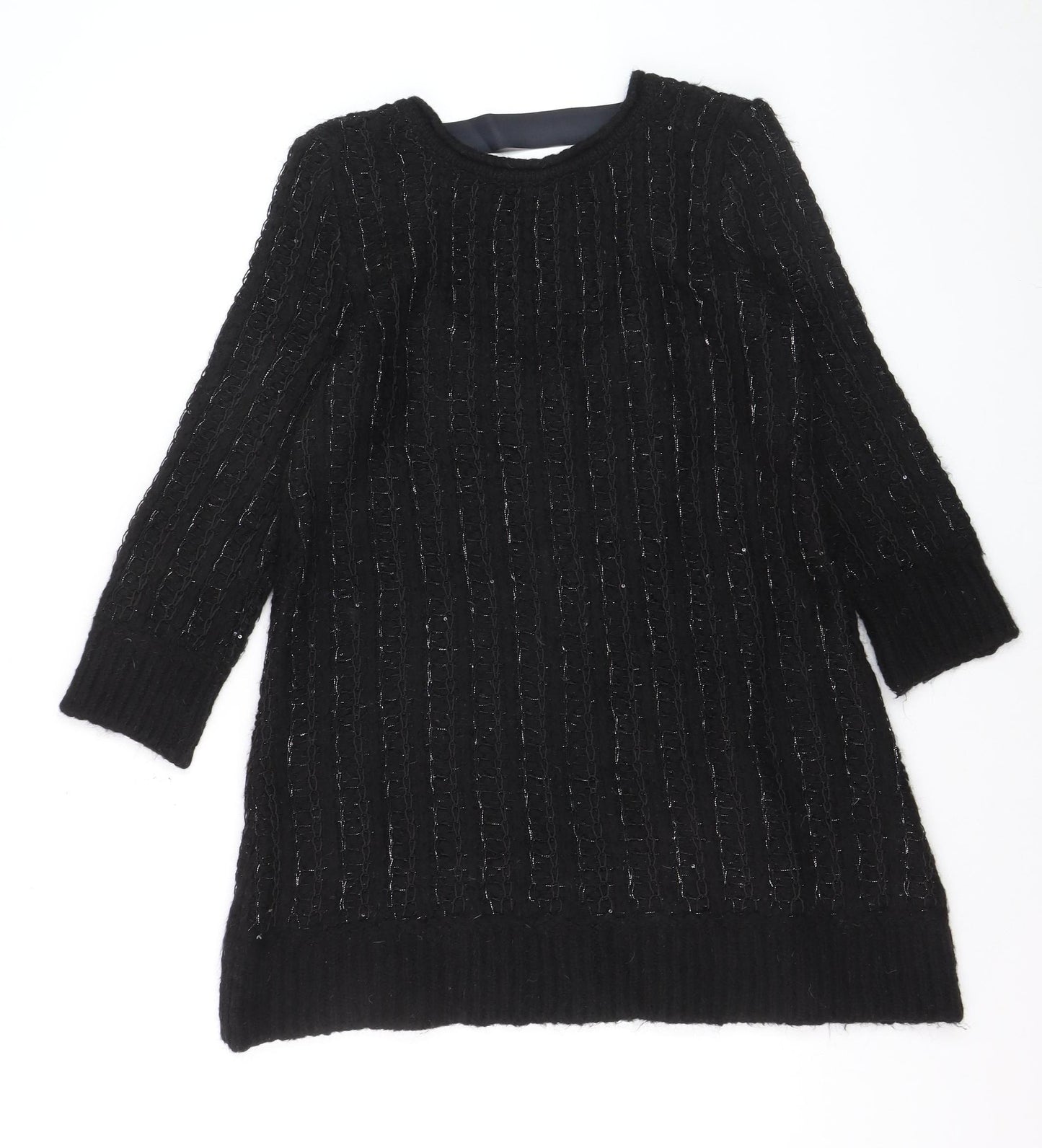 ZARA Women Black Sequin Knit Pullover Jumper Size L