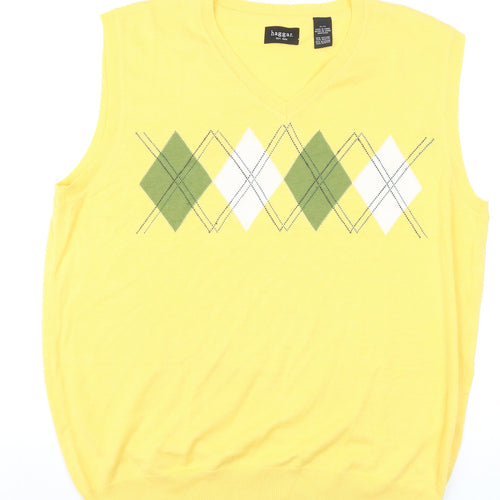 Haggar Men's Yellow Argyle Sleeveless V-Neck Knit Vest XL