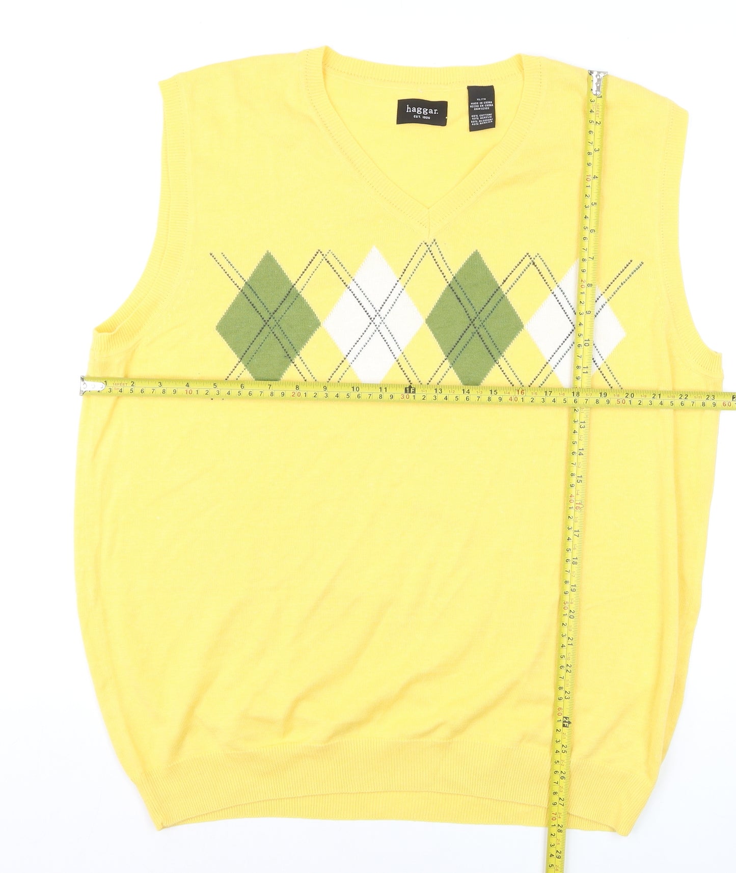 Haggar Men's Yellow Argyle Sleeveless V-Neck Knit Vest XL
