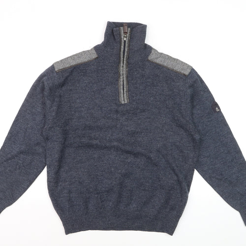 Ocean Sport Men's Blue Wool Blend Half Zip Jumper M