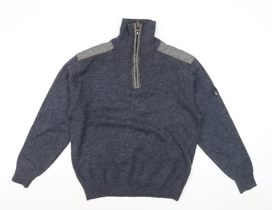 Ocean Sport Men's Blue Wool Blend Half Zip Jumper M