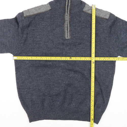 Ocean Sport Men's Blue Wool Blend Half Zip Jumper M