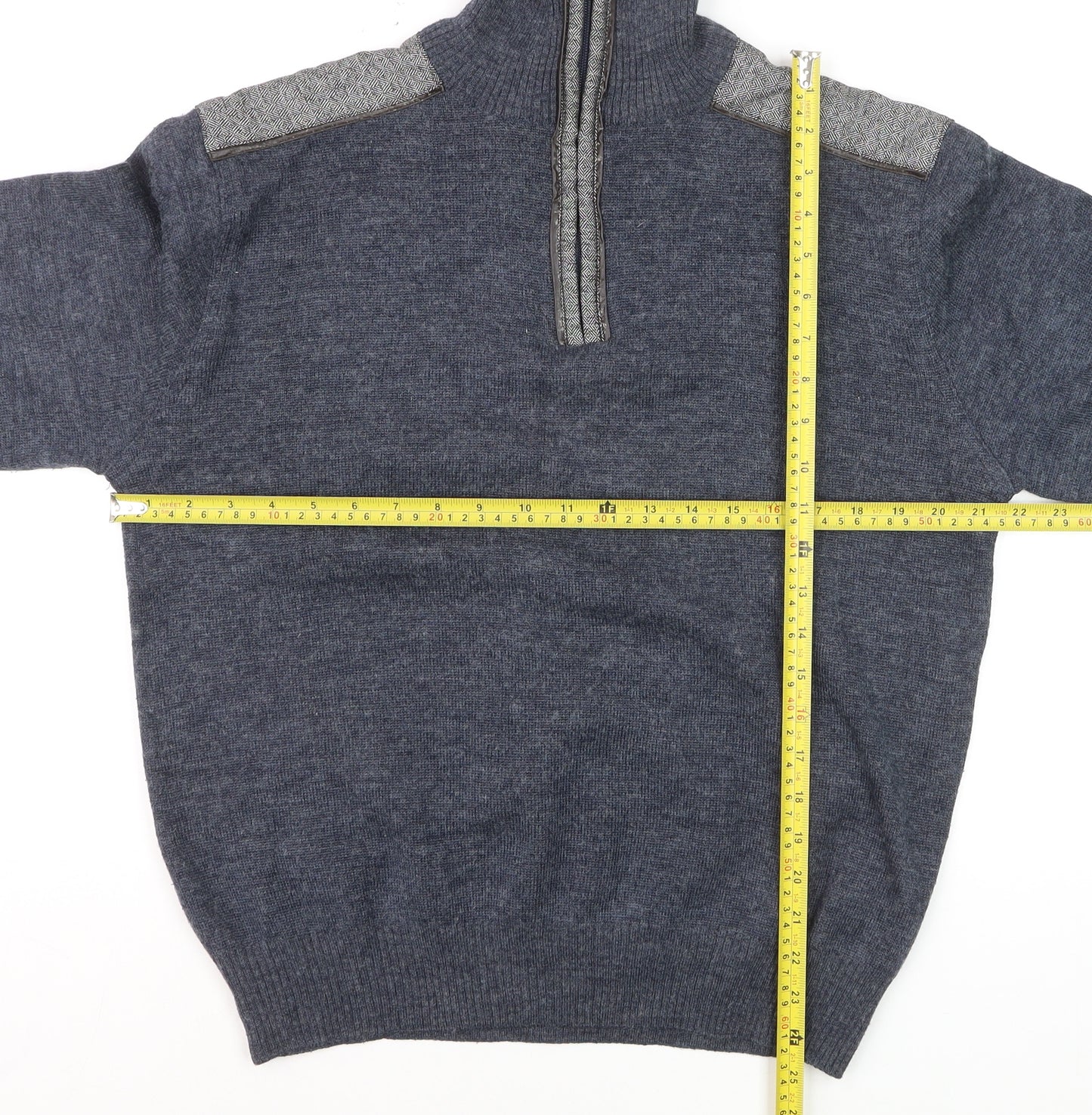 Ocean Sport Men's Blue Wool Blend Half Zip Jumper M