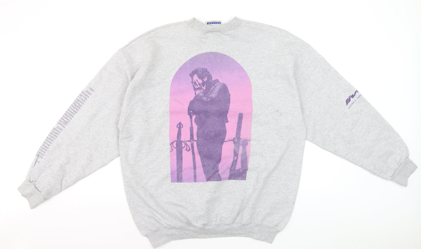 Hanes Men's Grey L Graphic Print Pullover Sweatshirt Retro Music Design