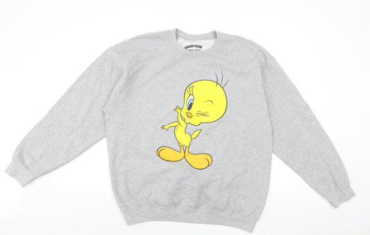 Looney Tunes Men's Grey Tweety Graphic Sweatshirt Pullover L