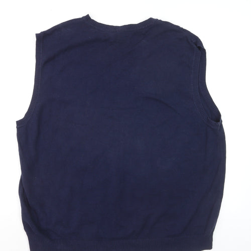 Club Room Men's Blue Argyle V-Neck Sleeveless Cotton Vest XL