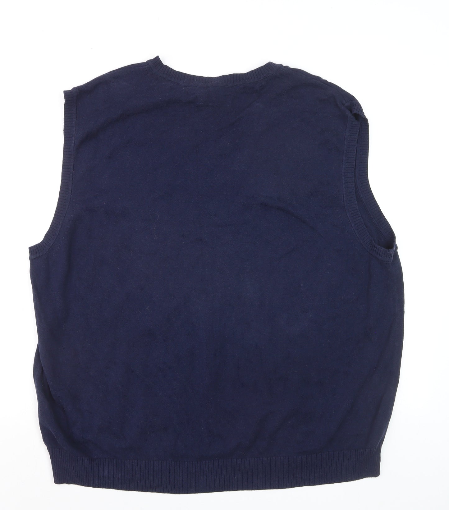 Club Room Men's Blue Argyle V-Neck Sleeveless Cotton Vest XL