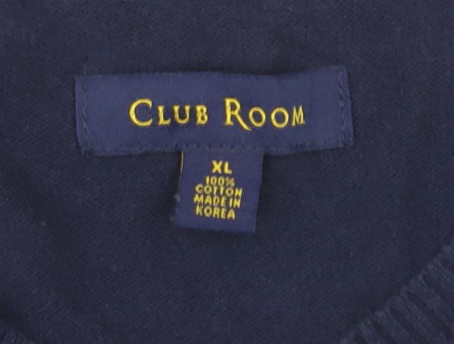 Club Room Men's Blue Argyle V-Neck Sleeveless Cotton Vest XL