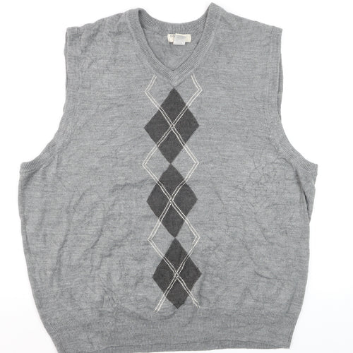 Dockers Men's Grey Argyle V-Neck Sweater Vest 2XL Regular Fit