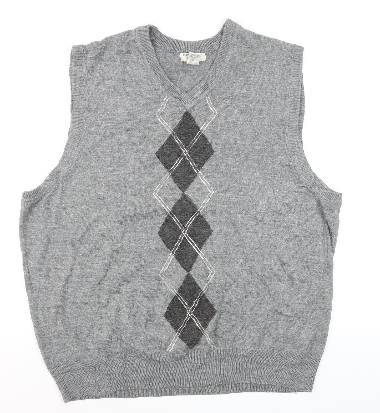 Dockers Men's Grey Argyle V-Neck Sweater Vest 2XL Regular Fit