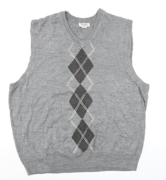 Dockers Men's Grey Argyle V-Neck Sweater Vest 2XL Regular Fit