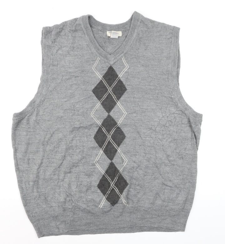 Dockers Men's Grey Argyle V-Neck Sweater Vest 2XL Regular Fit