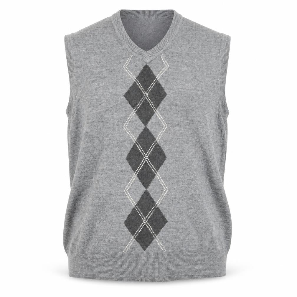 Front view of Dockers Men's Grey Argyle V-Neck Sweater Vest 2XL Regular Fit