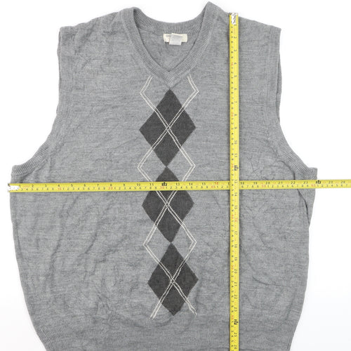 Dockers Men's Grey Argyle V-Neck Sweater Vest 2XL Regular Fit