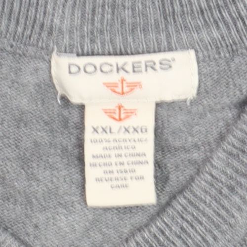 Dockers Men's Grey Argyle V-Neck Sweater Vest 2XL Regular Fit