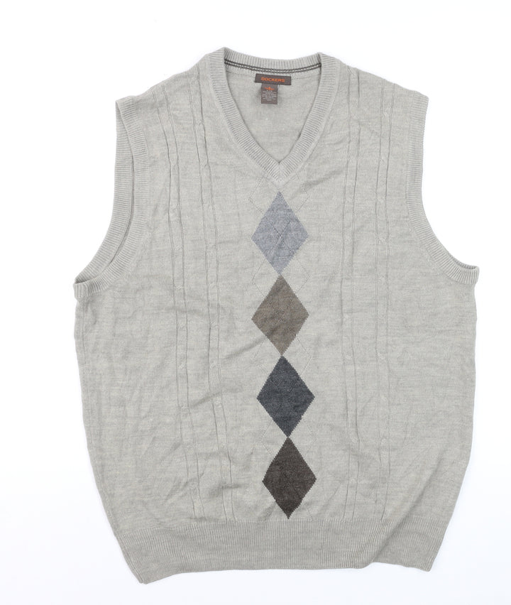 Dockers Men's Grey Argyle V-Neck Knit Sleeveless Vest L