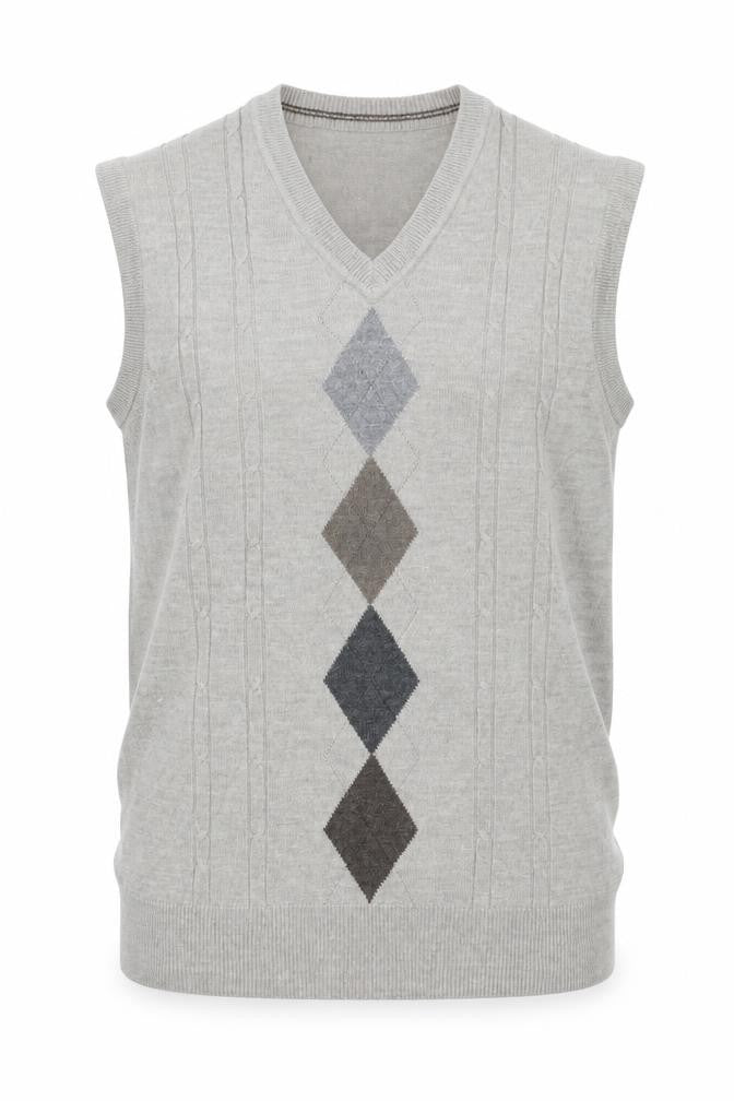 Front view of Dockers Men's Grey Argyle V-Neck Knit Sleeveless Vest L