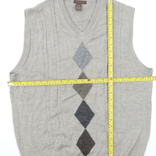 Dockers Men's Grey Argyle V-Neck Knit Sleeveless Vest L