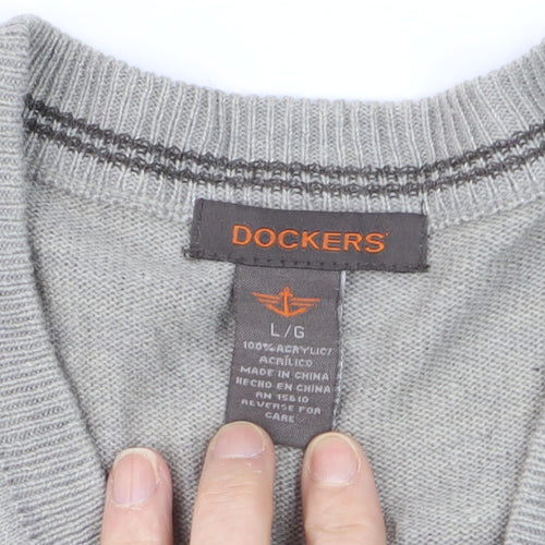 Dockers Men's Grey Argyle V-Neck Knit Sleeveless Vest L