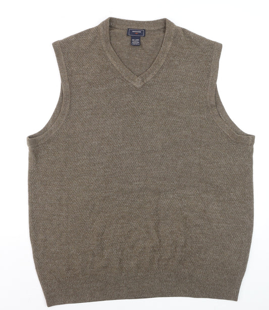 Dockers Men Brown 2XL Knit Sleeveless V-Neck Vest Jumper
