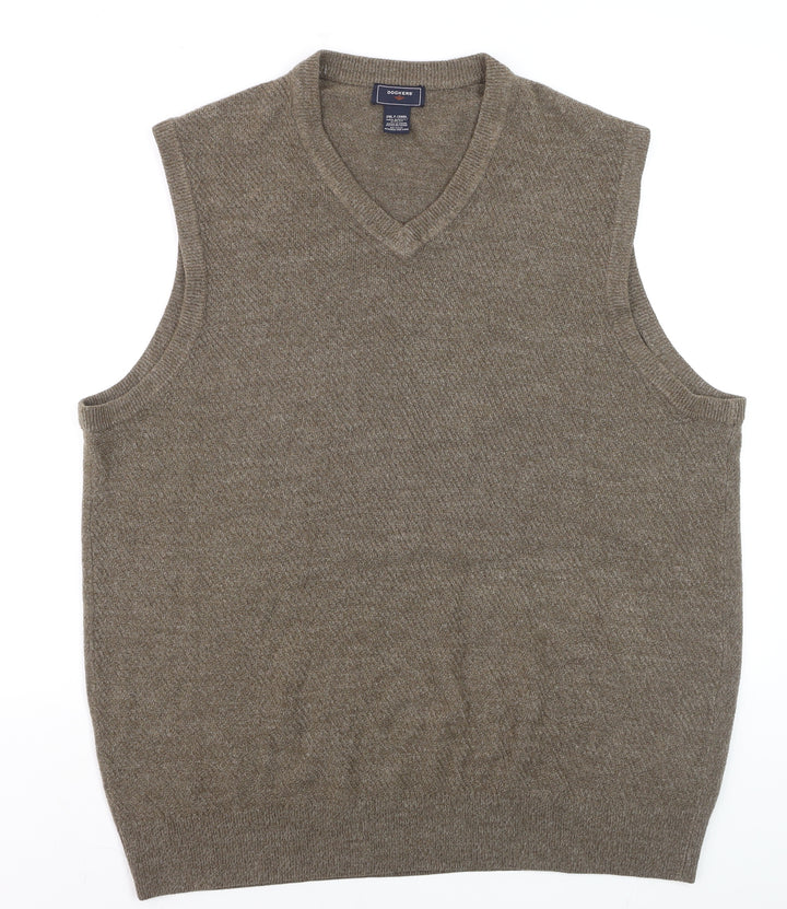 Dockers Men Brown 2XL Knit Sleeveless V-Neck Vest Jumper