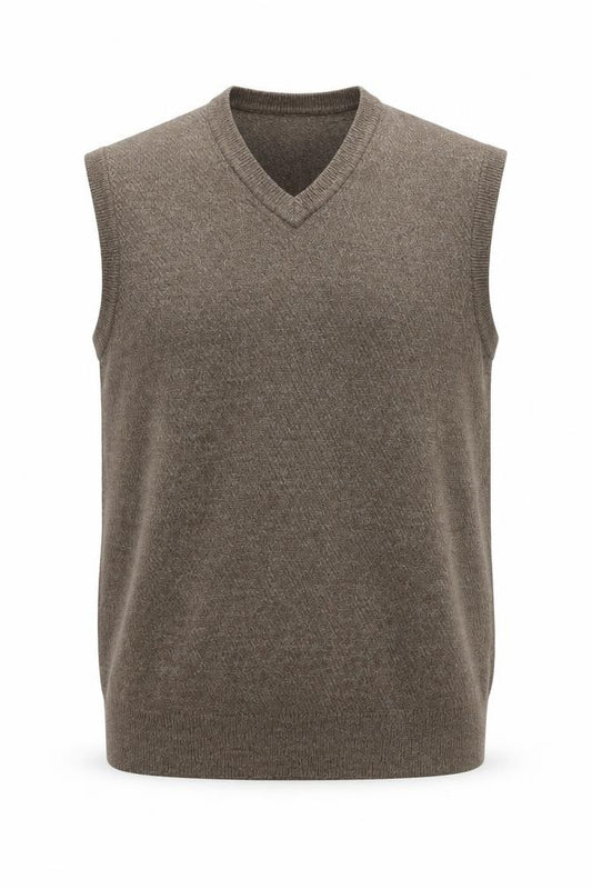 Front view of Dockers Men Brown 2XL Knit Sleeveless V-Neck Vest Jumper