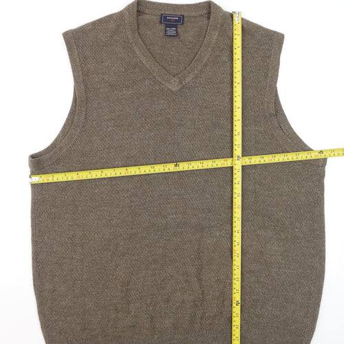 Dockers Men Brown 2XL Knit Sleeveless V-Neck Vest Jumper