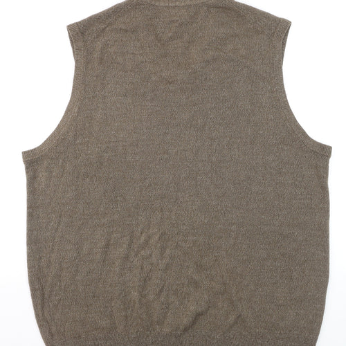 Dockers Men Brown 2XL Knit Sleeveless V-Neck Vest Jumper