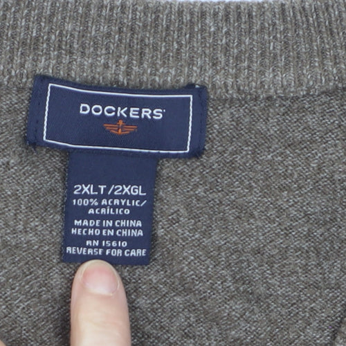 Dockers Men Brown 2XL Knit Sleeveless V-Neck Vest Jumper