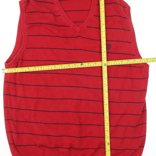 Chaps Men's Red Striped Cotton V-Neck Sleeveless Vest Jumper L
