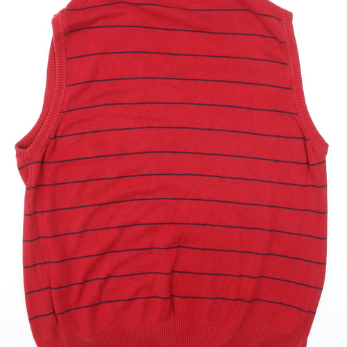 Chaps Men's Red Striped Cotton V-Neck Sleeveless Vest Jumper L