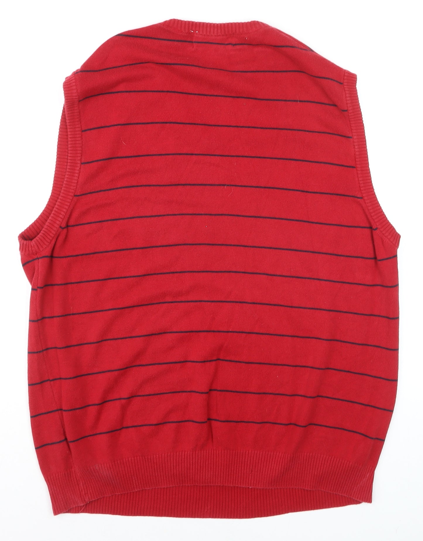Chaps Men's Red Striped Cotton V-Neck Sleeveless Vest Jumper L