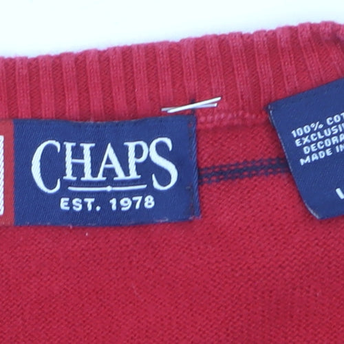 Chaps Men's Red Striped Cotton V-Neck Sleeveless Vest Jumper L