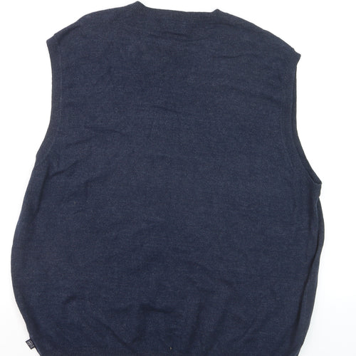 IZOD Men's Blue Argyle Sleeveless V-Neck Cotton Blend Knit Jumper Vest XL