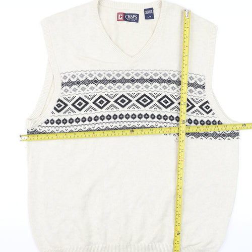 Chaps Men's Ivory Fair Isle Cotton V-Neck Sleeveless Jumper Vest L