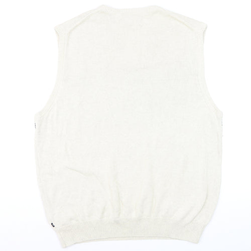 Chaps Men's Ivory Fair Isle Cotton V-Neck Sleeveless Jumper Vest L