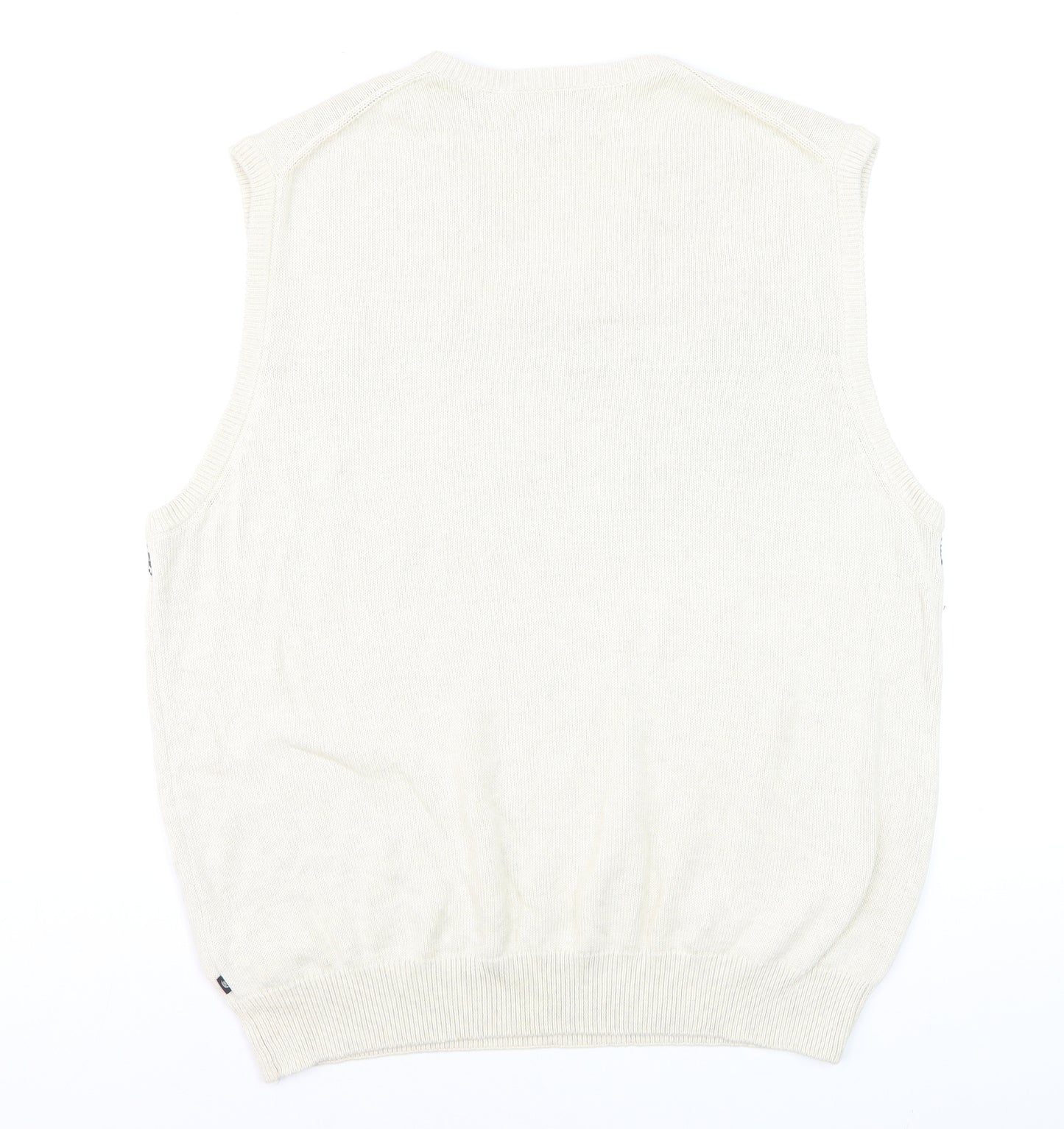 Chaps Men's Ivory Fair Isle Cotton V-Neck Sleeveless Jumper Vest L