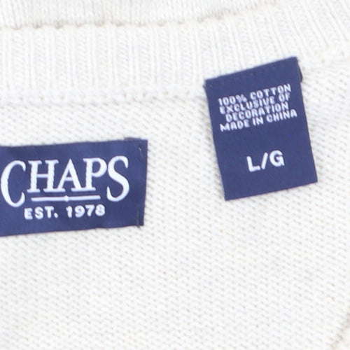 Chaps Men's Ivory Fair Isle Cotton V-Neck Sleeveless Jumper Vest L