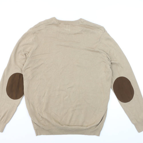Zara Men’s Beige Cotton Knit Crew Neck Pullover Jumper M
