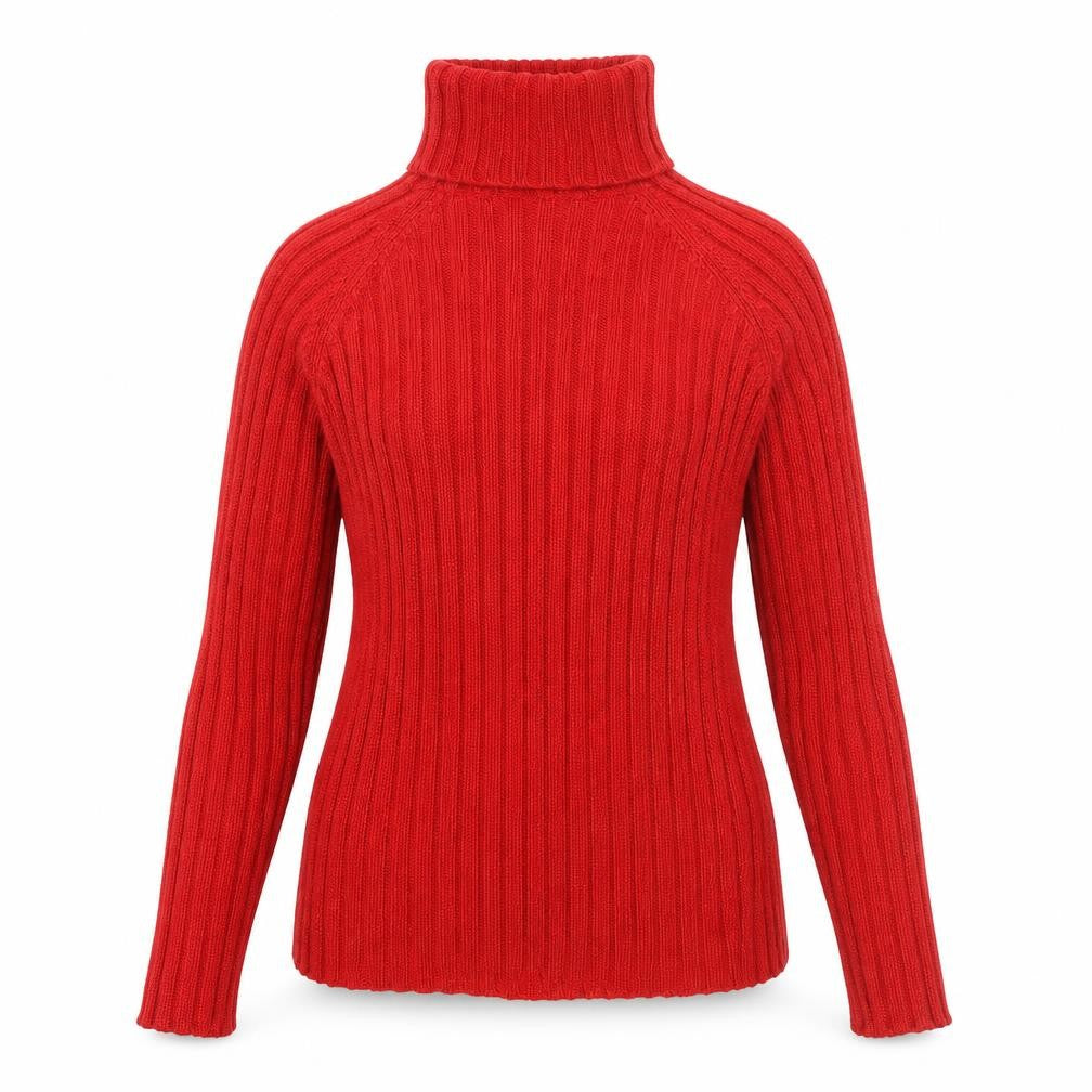 Front view of St. John's Bay Women's Red Roll Neck Cotton Knit Jumper, size L
